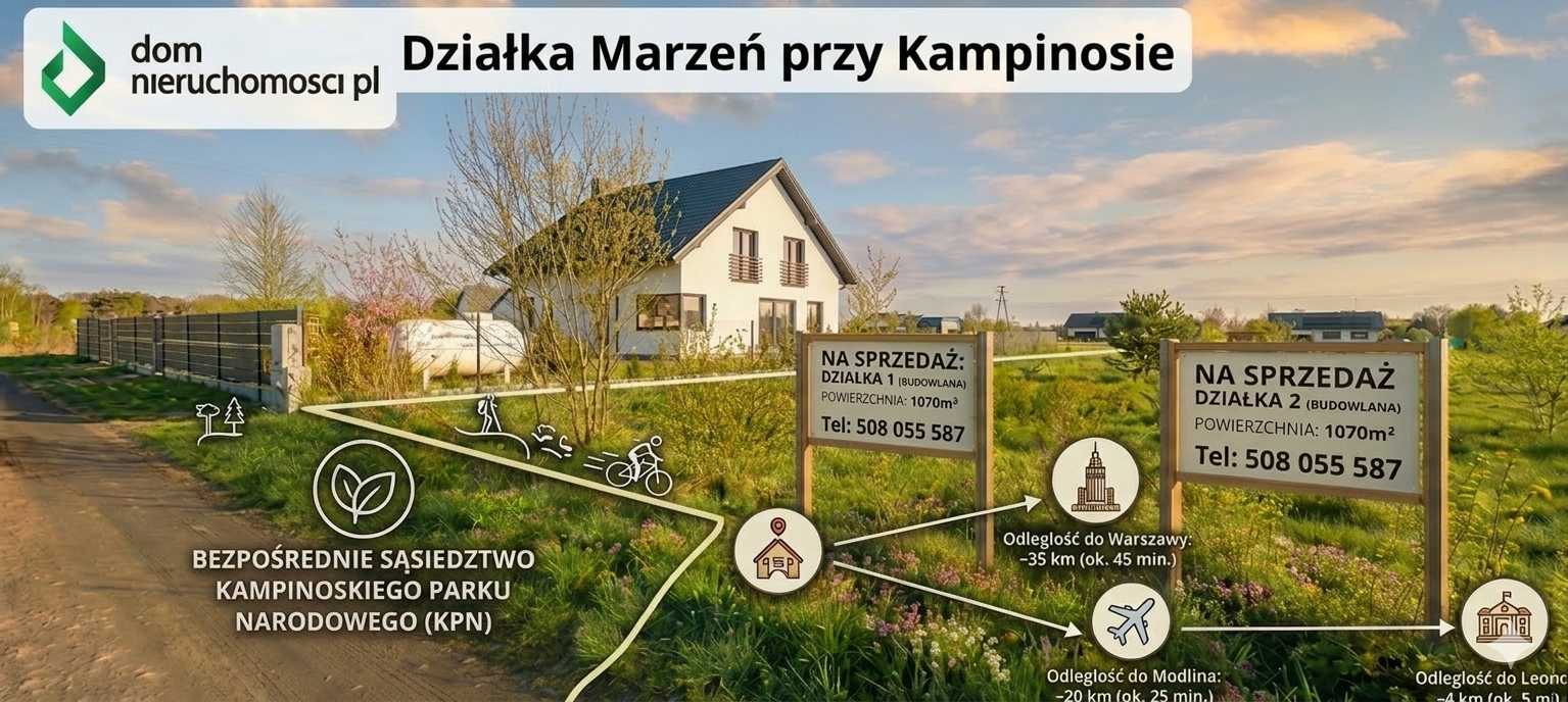 Działka 1070 m² – MPZP: Dom lub Bliźniak Gmina Leoncin